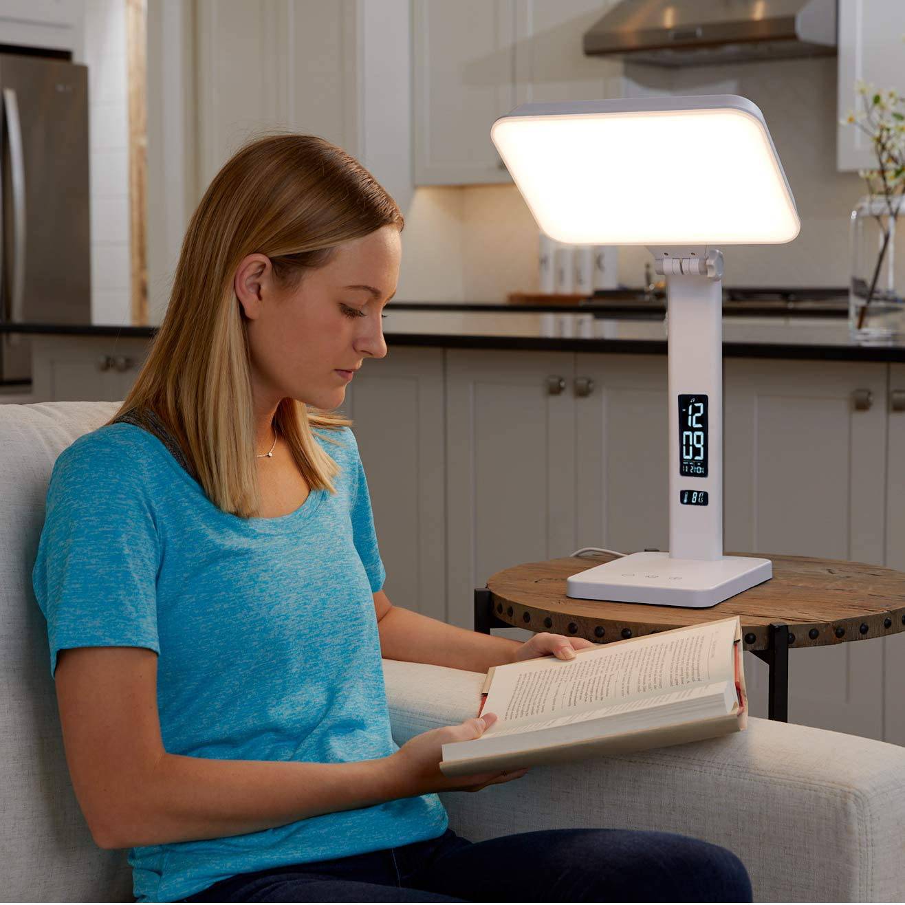 Lampe de luminothérapie TheraLite Aura Qi avec réveil et chargeur de téléphone
