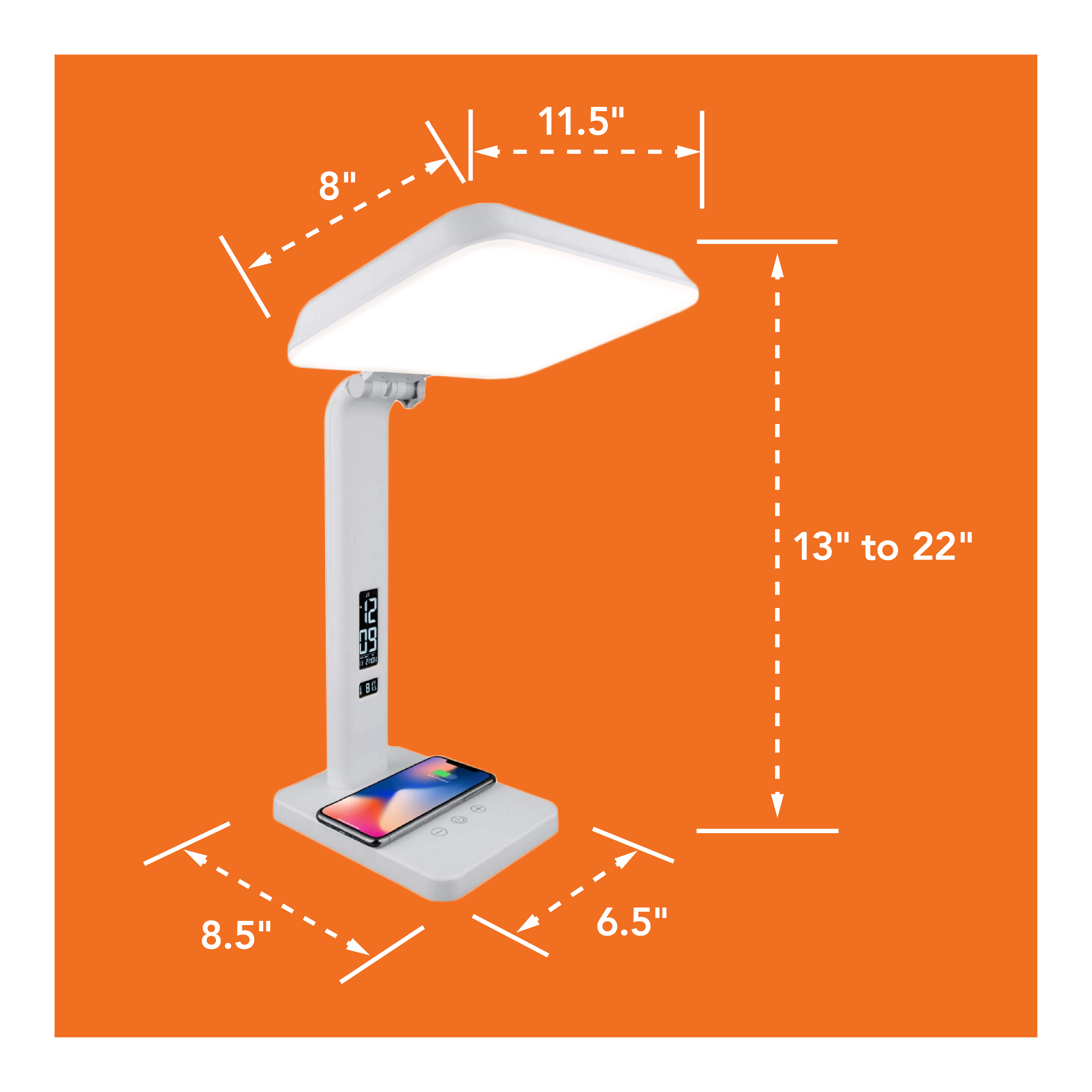 Lampe de luminothérapie TheraLite Aura Qi avec réveil et chargeur de téléphone